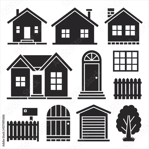 Houses fences doors windows garage tree home building