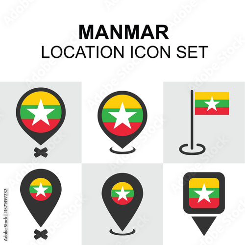 Bold and colorful pins featuring the flag of Myanmar for Southeast Asian projects. Free Download Bold and colorful pins featuring the flag of Myanmar for Southeast Asian projects. - GFXLoad