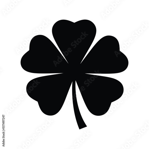 A black silhouette of a fourleaf clover isolated on white background, symbolizing luck and associated with st patricks day