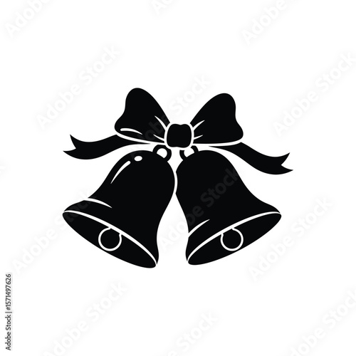 A pair of christmas bells with a decorative bow isolated on white background, symbolizing holiday cheer and wedding celebrations