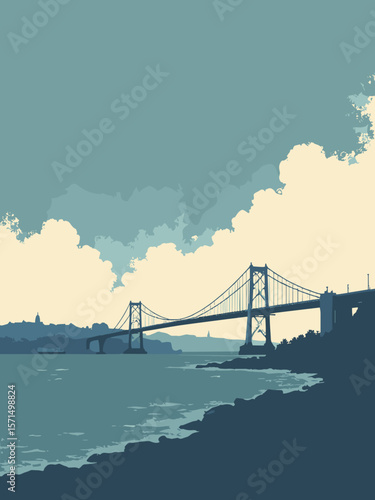 Brest, France – oceanfront military port and cable bridge with moody skies