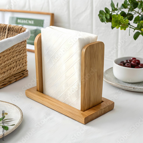 A handcrafted wooden napkin holder designed for organizing napkins neatly;