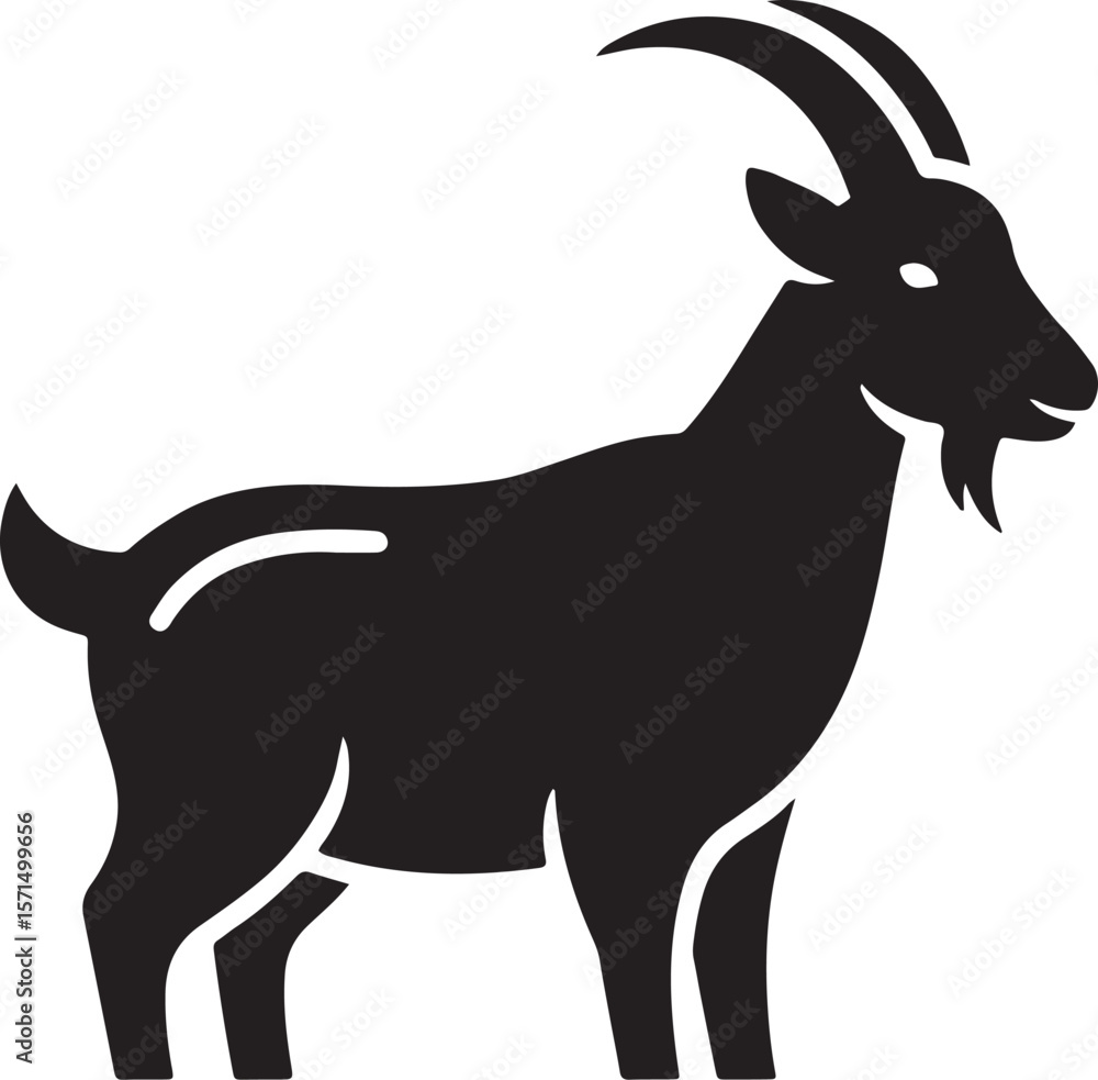 Obraz premium Simple black silhouette illustration of a goat in a standing position looking toward the right.