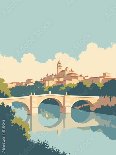 Avignon, France – Pont d’Avignon and imposing Palais des Papes in soft evening light