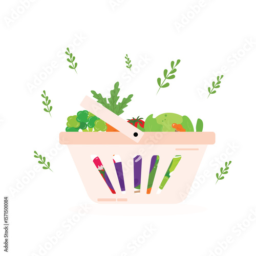 Fresh and organic vegetables in shopping basket