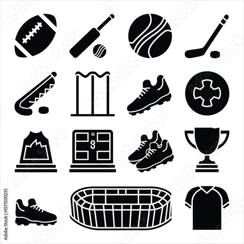 Sports Equipment and Apparel Collection Featuring Cricket and American Football