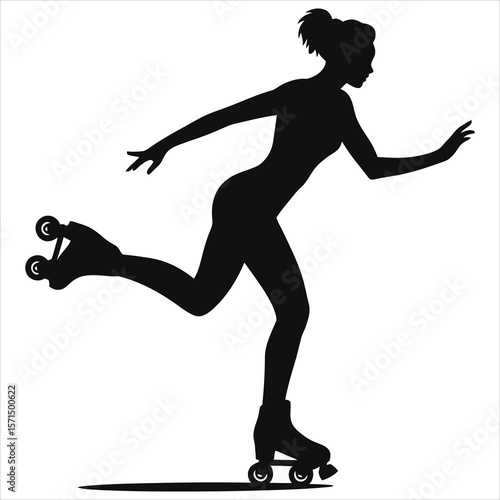 Vector Silhouette of a Woman Roller Skating/A powerful silhouette of a woman roller skating, conveying energy and motion.