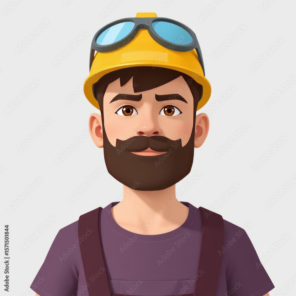 Cartoon character – male construction worker in hard hat on gray background Cartoon character – male construction worker in hard hat on gray background