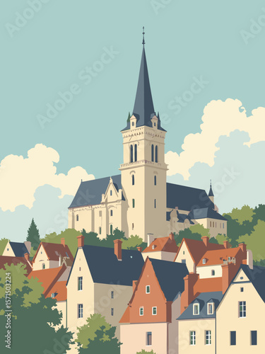 Évreux, France – Norman cathedral façade and half‑timbered homes in limestone, timber brown, cream, and slate