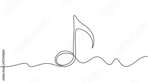 Minimalist single line drawing of a musical eighth note on a wavy staff
