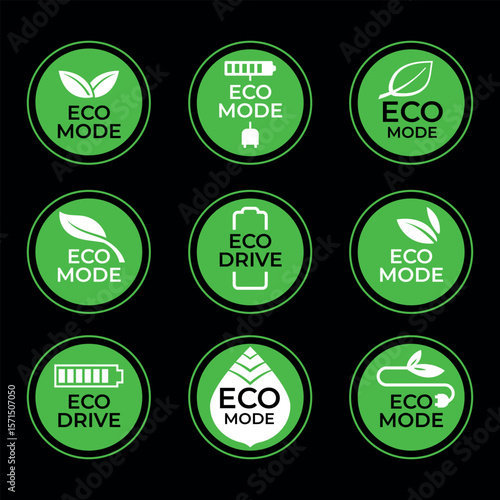 Eco mode Icon Set on Car for Energy Saving and Reducing Electricity Consumption Concept