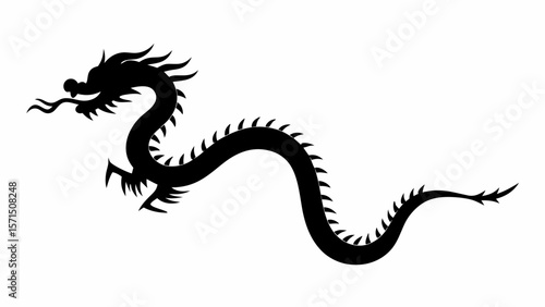 Silhouette illustration of a traditional chinese dragon with detailed features and flowing body shape design