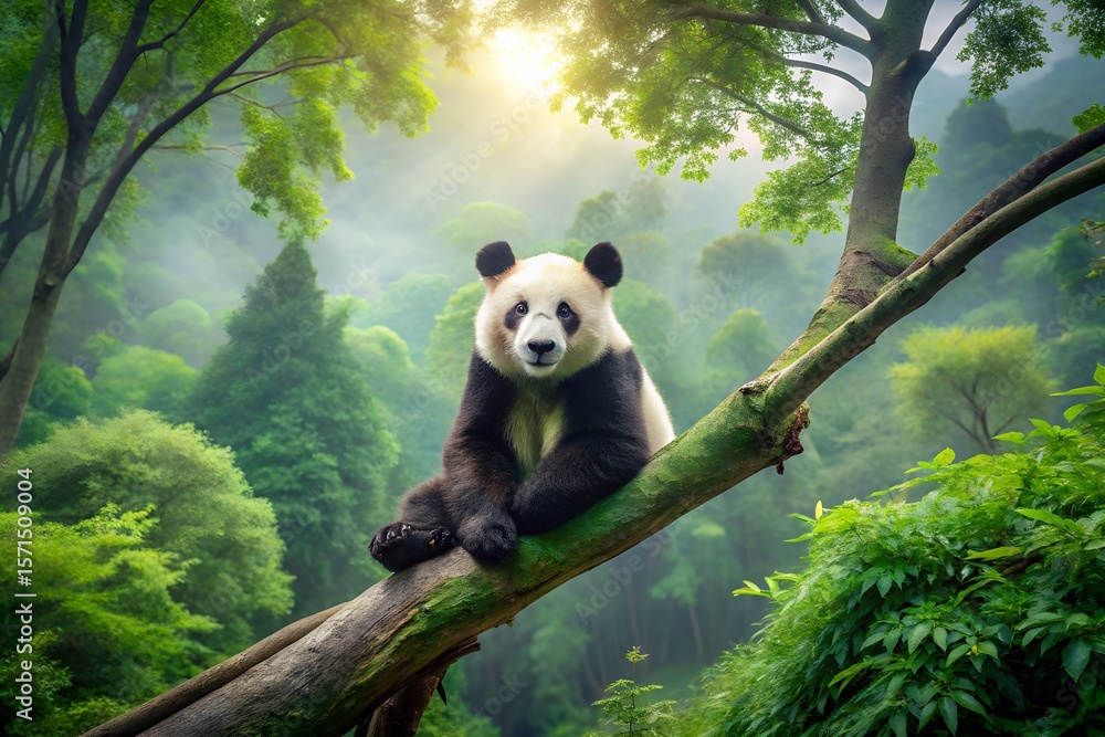 Obraz premium Panda Bear in a Lush Forest