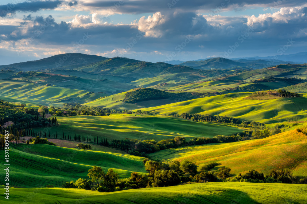 Scenic rolling hills and lush greenery in a picturesque countryside landscape Scenic rolling hills and lush greenery in a picturesque countryside landscape
