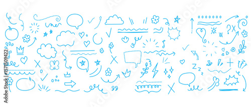 Decorative doodles sketch scribble hand drawn handmade pencil pen marker set vector graphic design illustration art for business infographic journal set pointing arrow speech bubble line outline shape