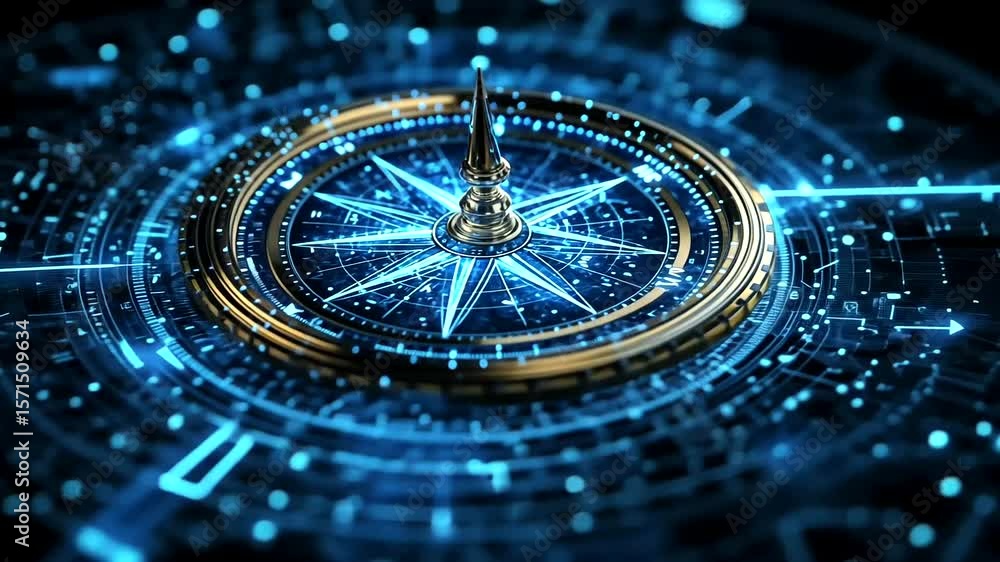 custom made wallpaper toronto digitalFuturistic Compass Technology Interface with Glowing Blue Lines and Golden Accents
