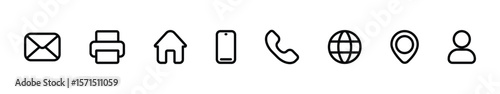 contact line icon set.  Email, fax, place, mobile, phone, website, location, name. editable line vector icon set.
