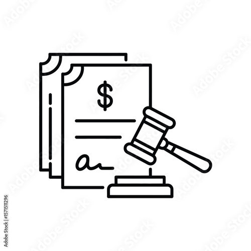 Legal document with dollar sign and gavel representing financial law and justice
