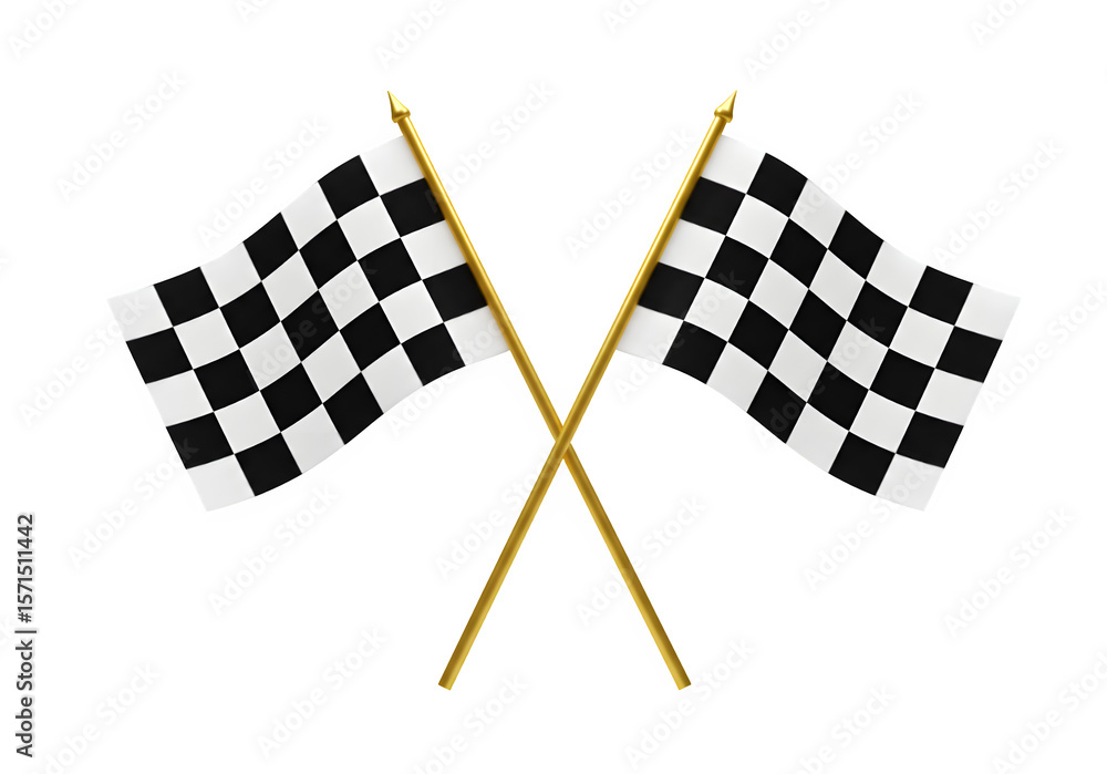 Fototapeta premium Two Crossed Checkered Racing Flags – Motorsport Competition and Victory Symbol, Isolated on White or Transparent Background