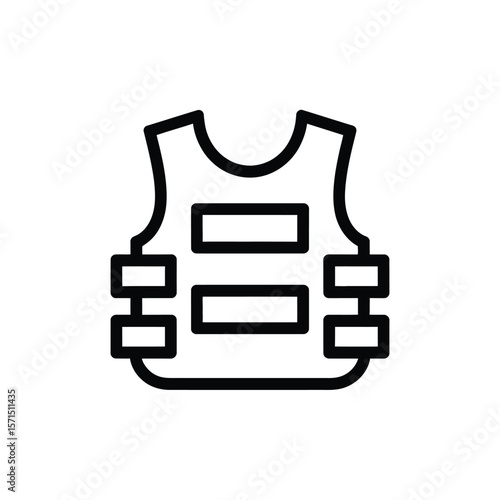 Simple black outline icon of a tactical vest with pockets on white background