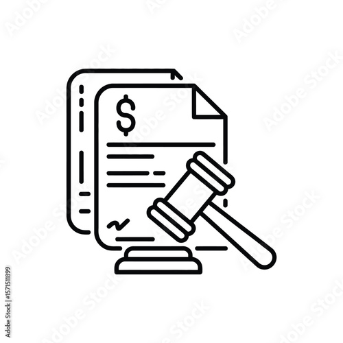 Legal document with dollar sign and gavel representing financial law and justice