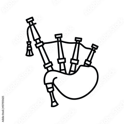 Simple outline drawing of traditional scottish bagpipes on a white background