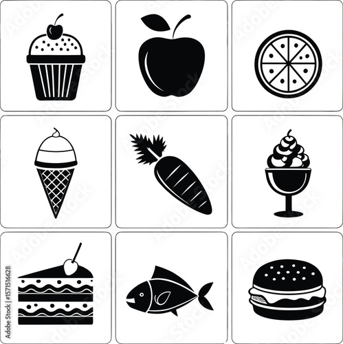 A collection of food icons isolated on white background