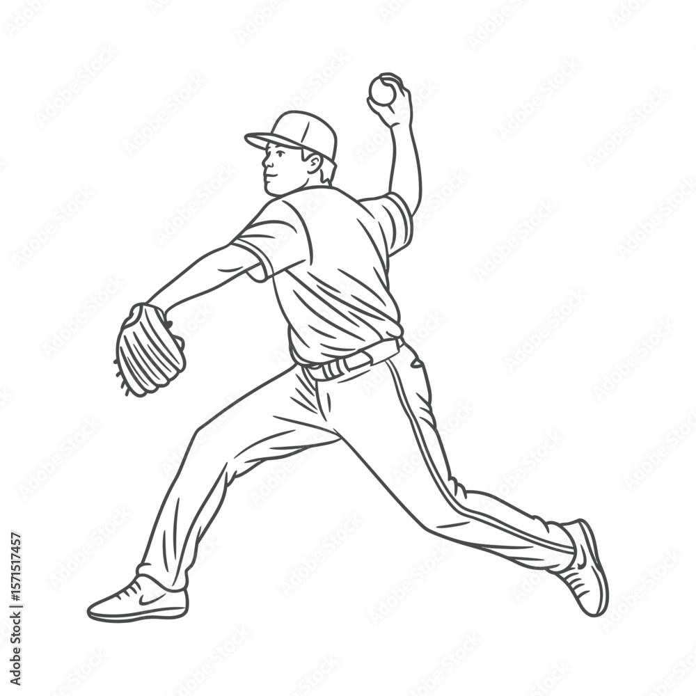 Baseball Pitcher in Action Line Art Illustration Baseball Pitcher in Action Line Art Illustration
