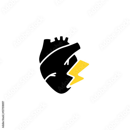 Anatomical heart with a bold yellow lightning symbol, representing energy and vibrant power.