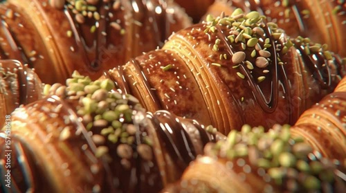 Assorted croissants with pistachios and chocolate.