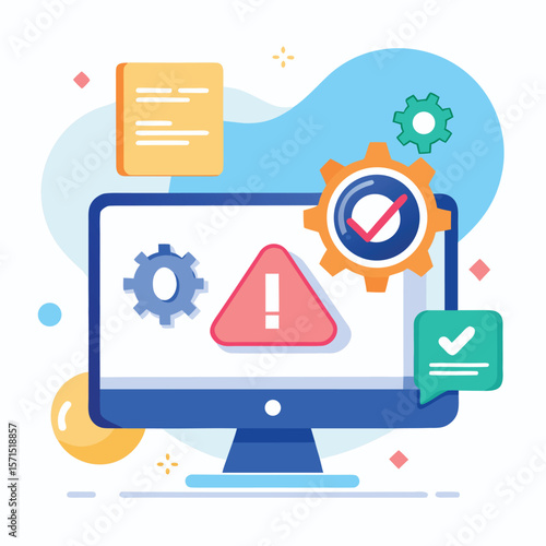 Computer display showing system error alert and successful task completion