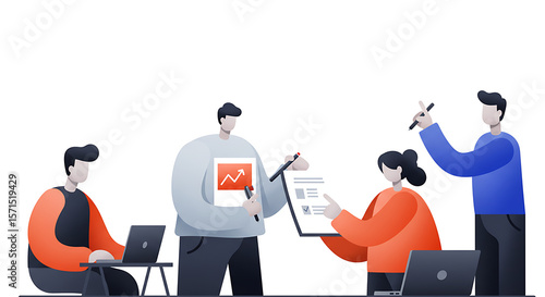 Teamwork and business collaboration illustration with digital devices