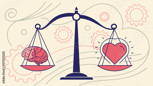 Balance between heart and mind concept for emotional intelligence and rational thinking illustration vector