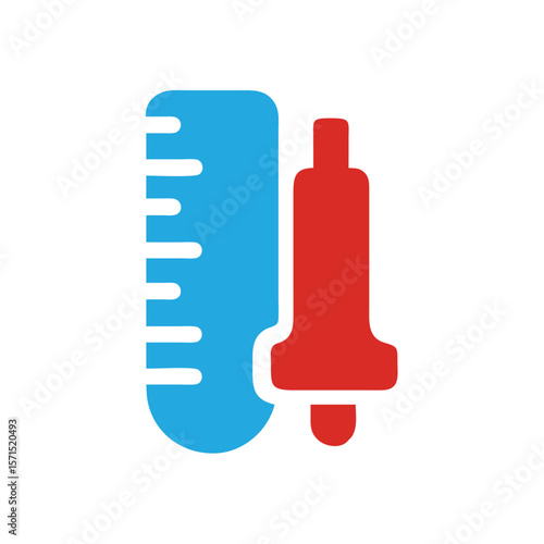 Blue ruler red bell icon representing diabetes management blood glucose monitoring on