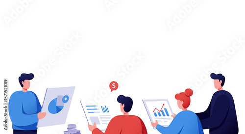 Business team analyzing charts and graphs for finance and marketing data