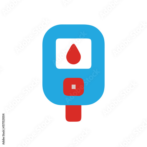 Blue red blood glucose meter with blood drop Diabetes concept on test