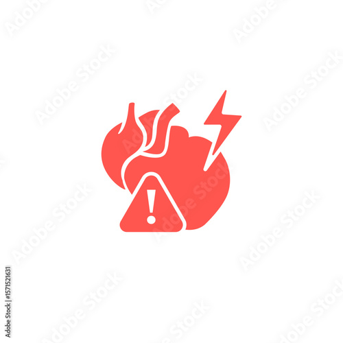 Red heart icon showing a lightning bolt and warning sign to symbolize sudden alert or danger.