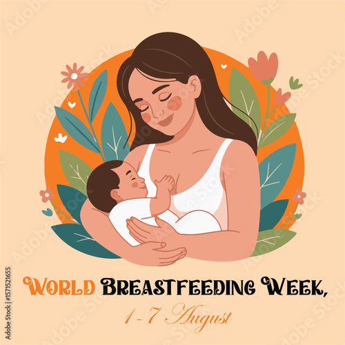 World Breastfeeding Awareness Cartoon Illustration for Poster or Flyer, Mother and Baby Nursing Poster | Support Breastfeeding