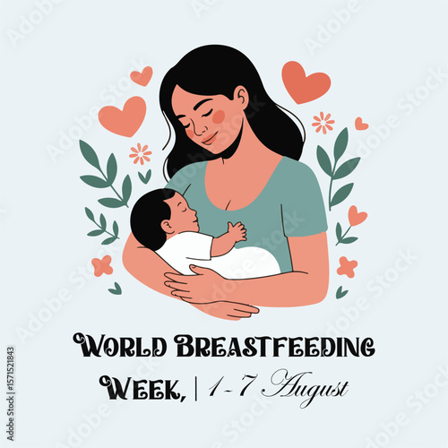 World Breastfeeding Awareness Cartoon Illustration for Poster or Flyer, Mother and Baby Nursing Poster | Support Breastfeeding