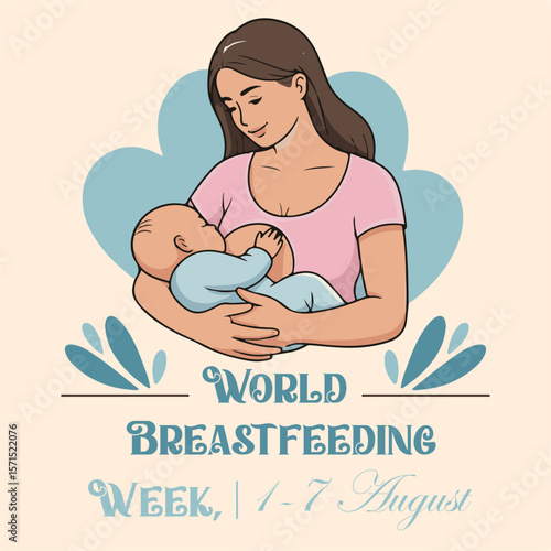 World Breastfeeding Awareness Cartoon Illustration for Poster or Flyer, Mother and Baby Nursing Poster | Support Breastfeeding