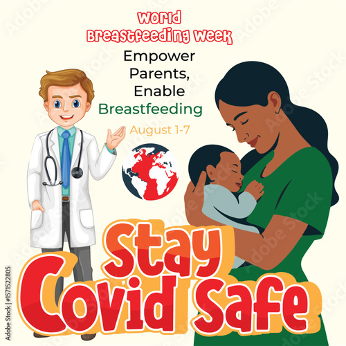 World Breastfeeding Awareness Cartoon Illustration for Poster or Flyer, Mother and Baby Nursing Poster | Support Breastfeeding