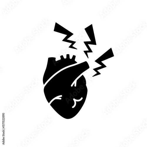 Bold black and white heart with dynamic lightning, symbolizing energy, power, and vitality.