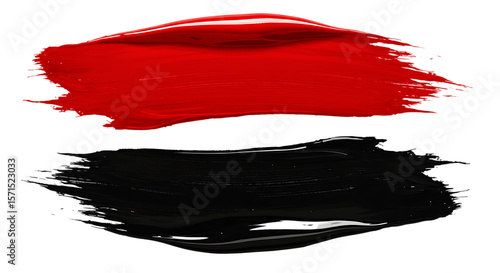 Bold red and black paint strokes with glossy texture and visible brush marks isolated on white background
