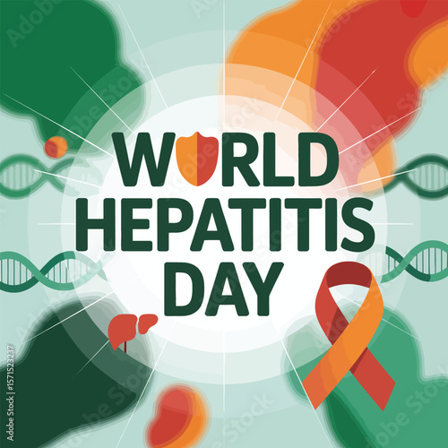 World Hepatitis Day graphic with ribbon liver and D N A strands