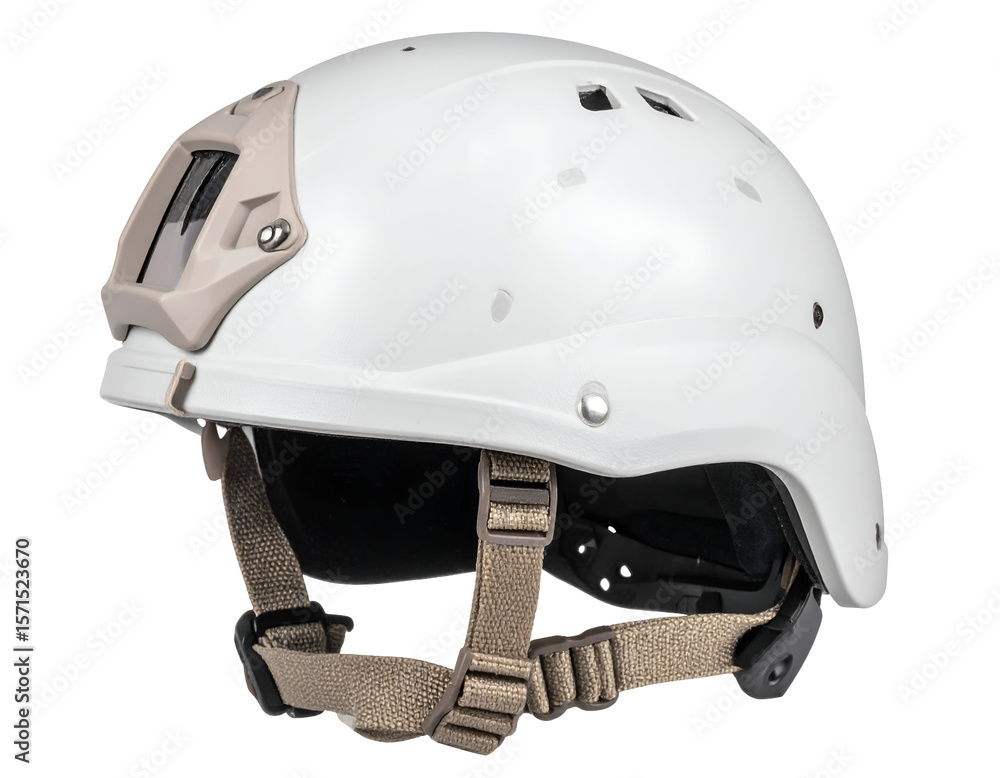 Fototapeta premium Durable white safety helmet designed for various outdoor activities and professional protection.