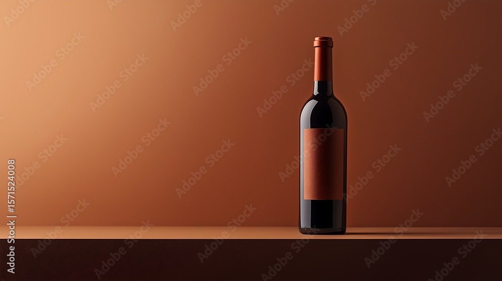 Fototapeta premium Wine Bottle On Terracotta Background