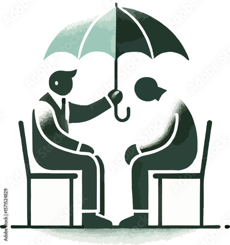Mental health therapy session counselor protecting patient with an umbrella illustration