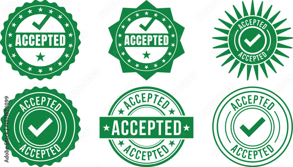 Obraz premium Green accepted stamp vector graphics showcase approval and validation icons isolated on transparent background