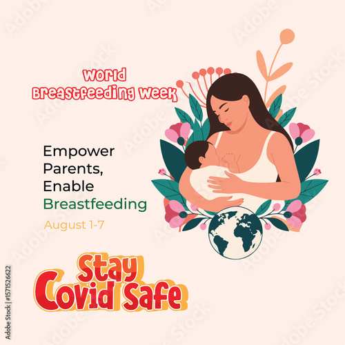 World Breastfeeding Awareness Cartoon Illustration for Poster or Flyer, Mother and Baby Nursing Poster | Support Breastfeeding