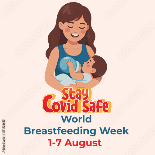 World Breastfeeding Awareness Cartoon Illustration for Poster or Flyer, Mother and Baby Nursing Poster | Support Breastfeeding